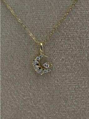 Moon and Star AAA CZ Pendant on a Gold Finish over Italian S925 Silver 16” Chain